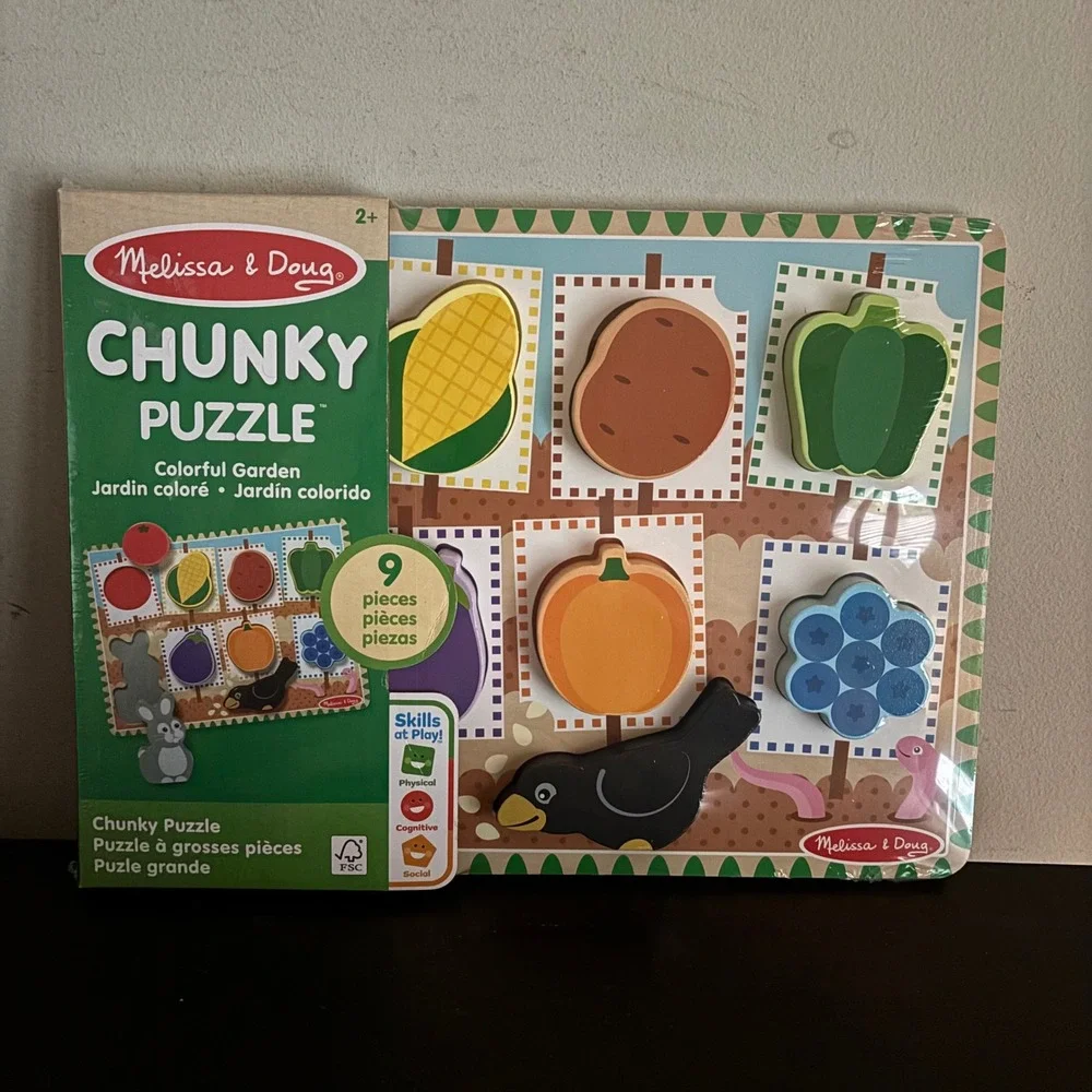Melissa & Doug | Colorful Garden Chunky Puzzle 9 Piece Wooden Toddler Toy | NEW